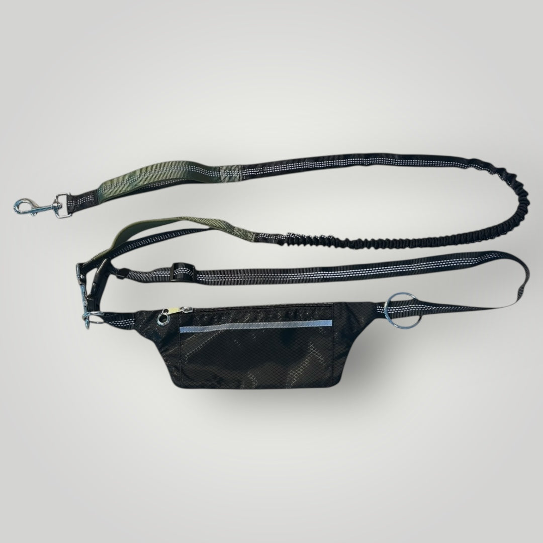 Hands free running leash with pouch